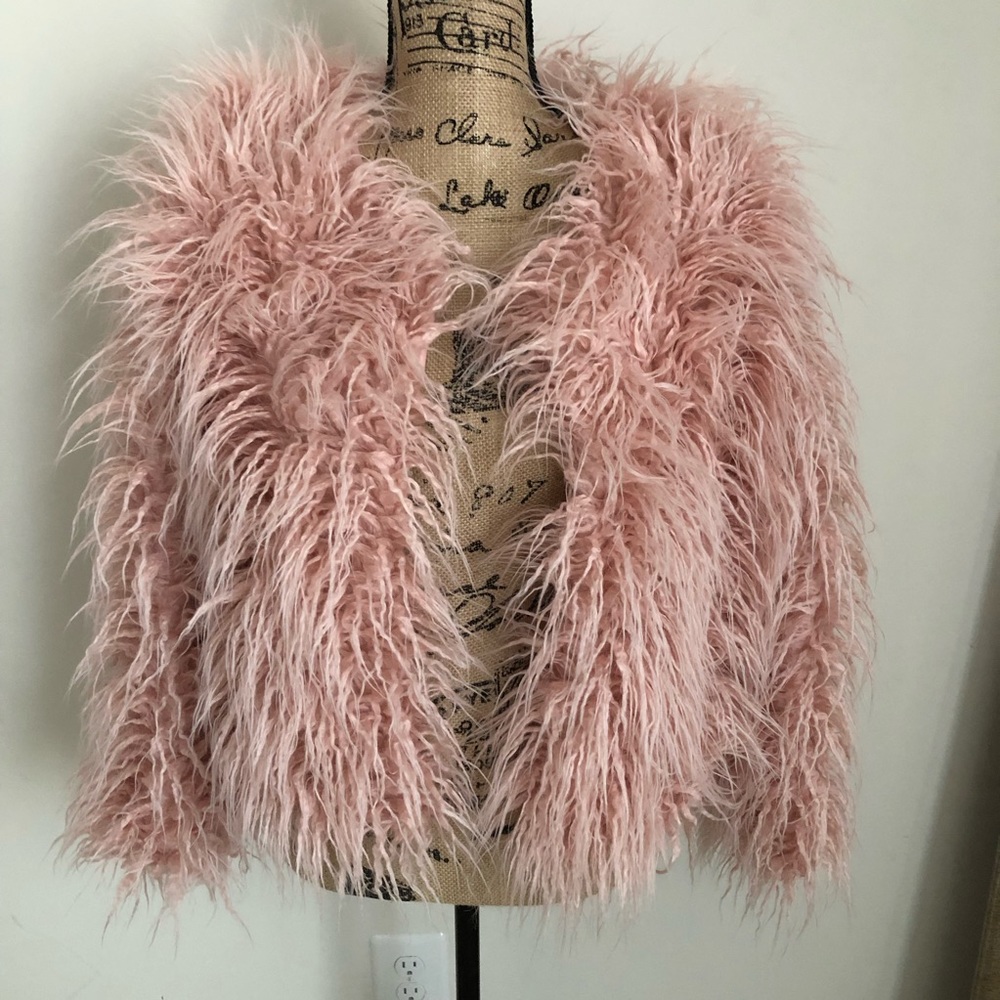 Light Pink Shaggy Faux Fur Jacket - Picture 4 of 5